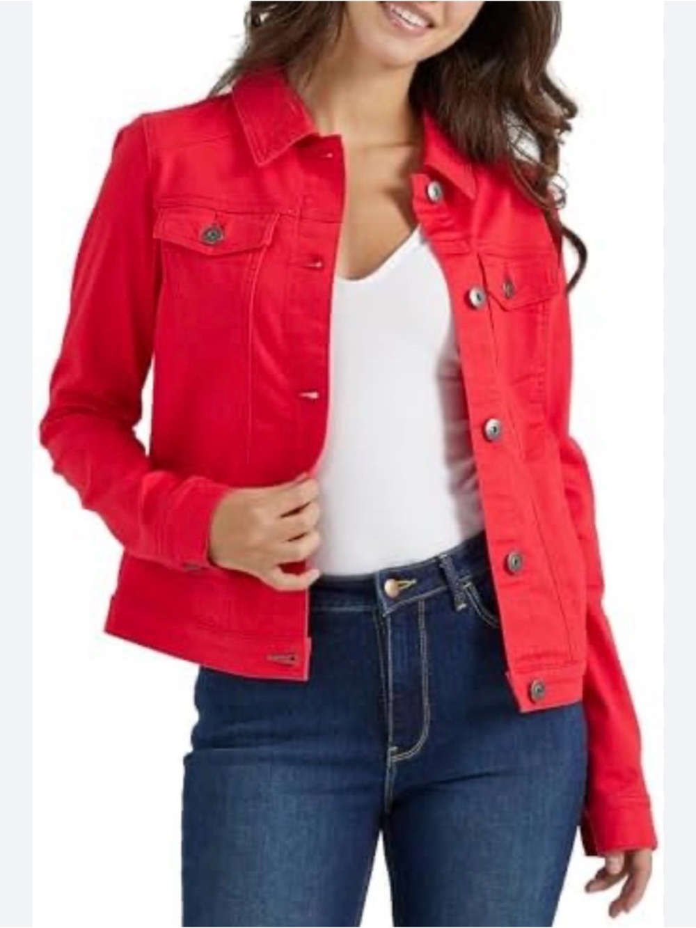 Just USA Stitch Fix Bright Red Denim Jacket with Button Front